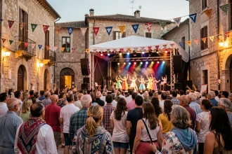 Foule assistant aux spectacles du festival Pharenheit 2026 sur une place historique au crépuscule