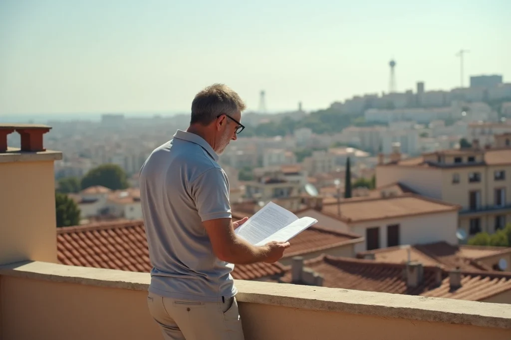 Vue panoramique sur les toits d'un quartier résidentiel dense de Marseille depuis une terrasse
